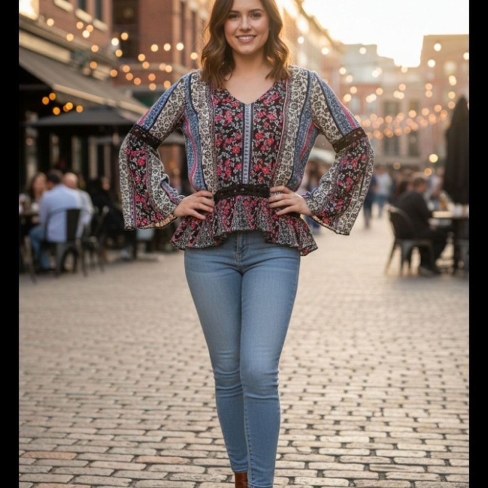 Floral Boho Blouse with Bell Sleeves